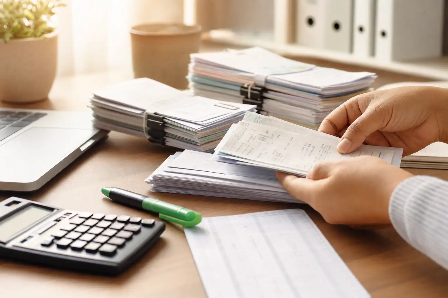 Organized financial paperwork and clean, reconciled books